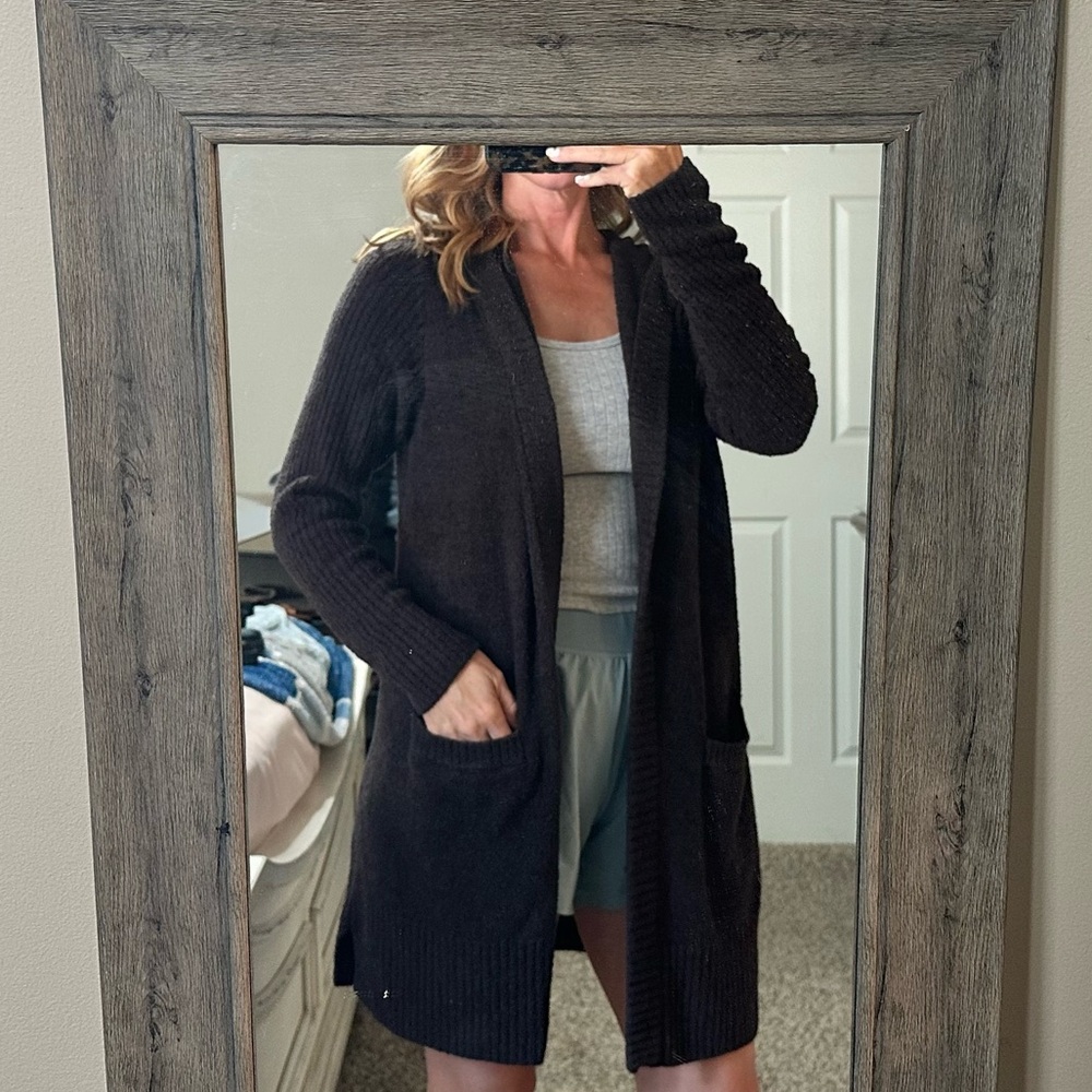 Barefoot dreams chocolate brown cardigan with hood size Medium